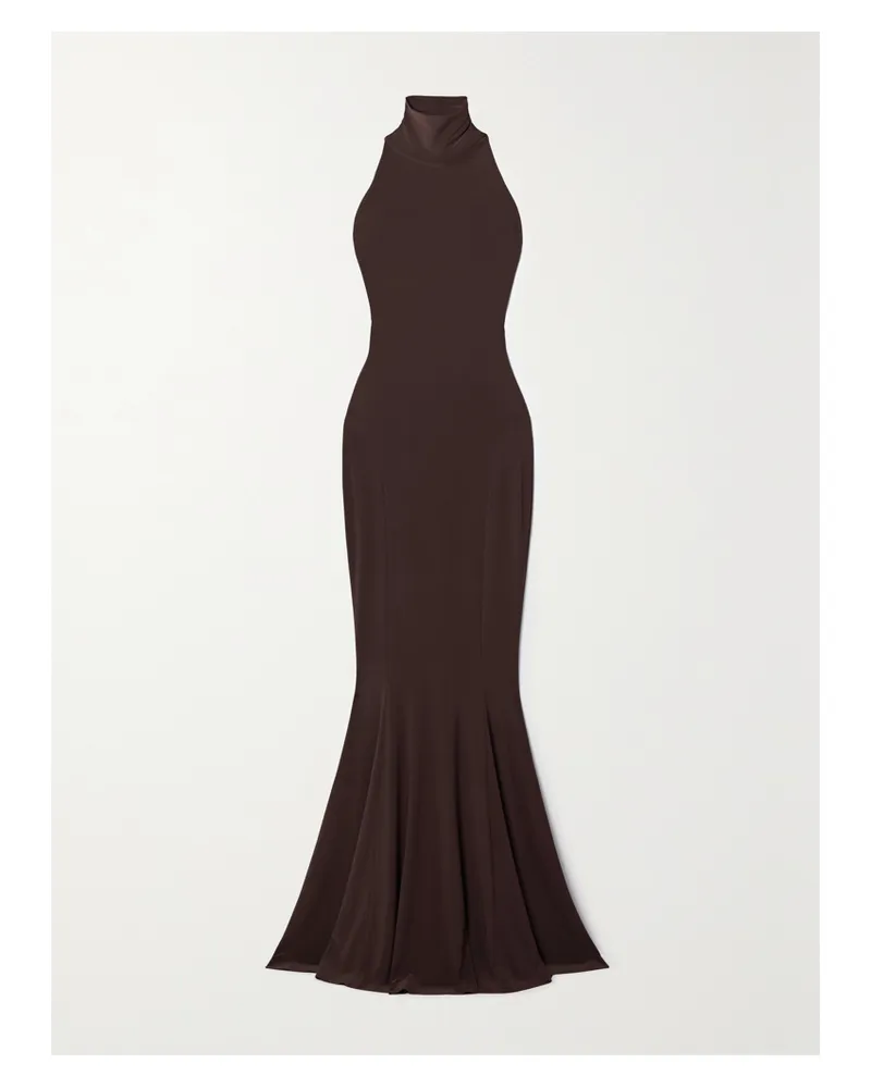 Norma Kamali Stretch-jersey Turtleneck Gown - Brown Brown