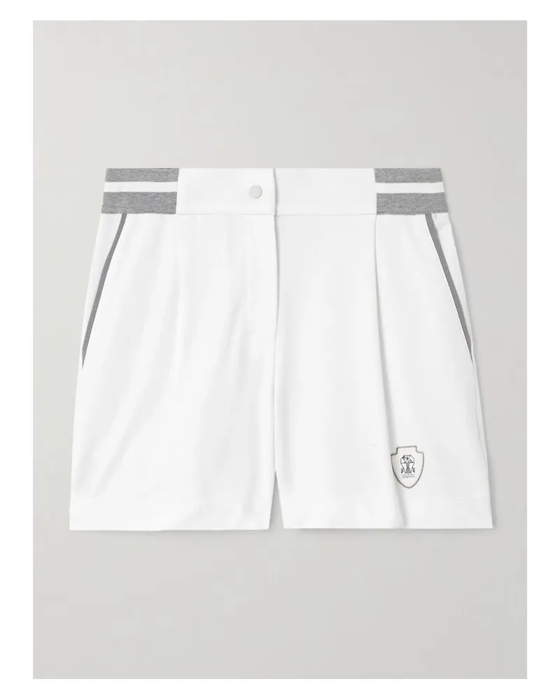 Brunello Cucinelli Tennis-shorts Aus Stretch-jersey Aus Baumwolle Mit Stickerei - Weiß Weiß