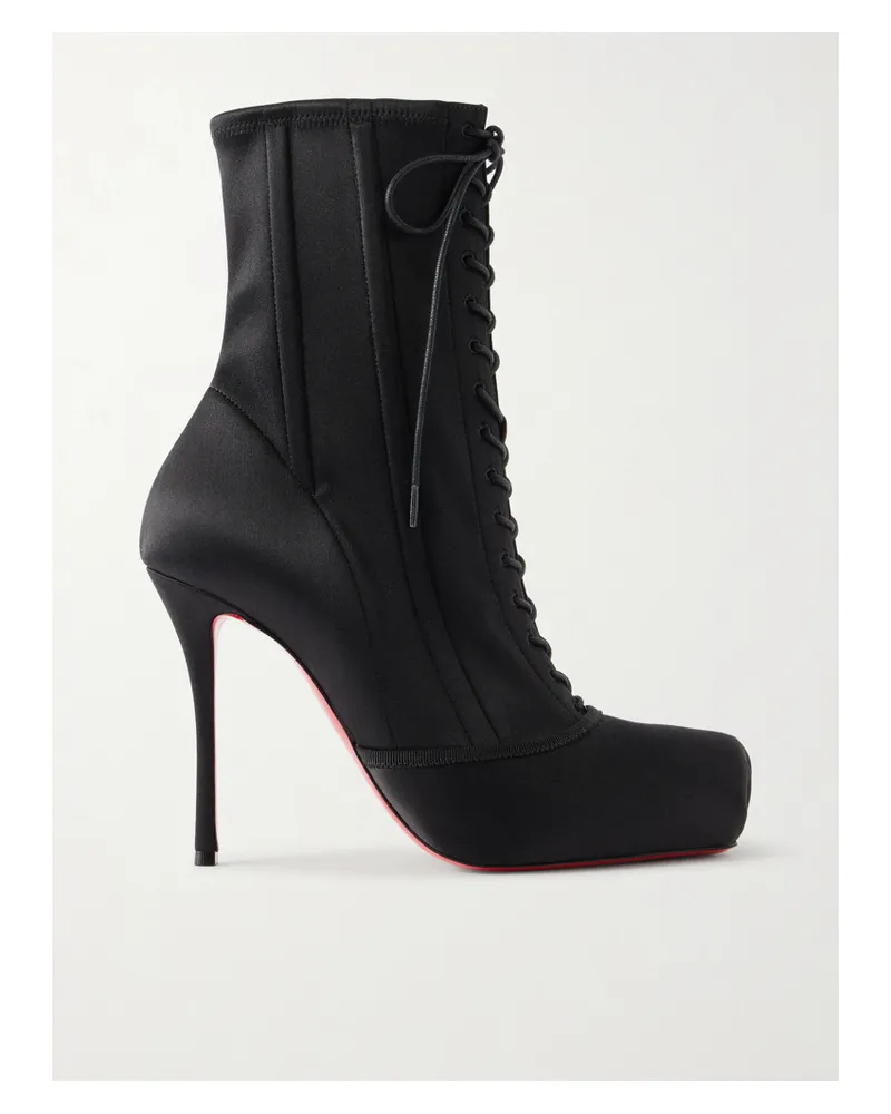 Christian Louboutin Pavlova 100 Schnürstiefel Aus Satin - Schwarz Schwarz