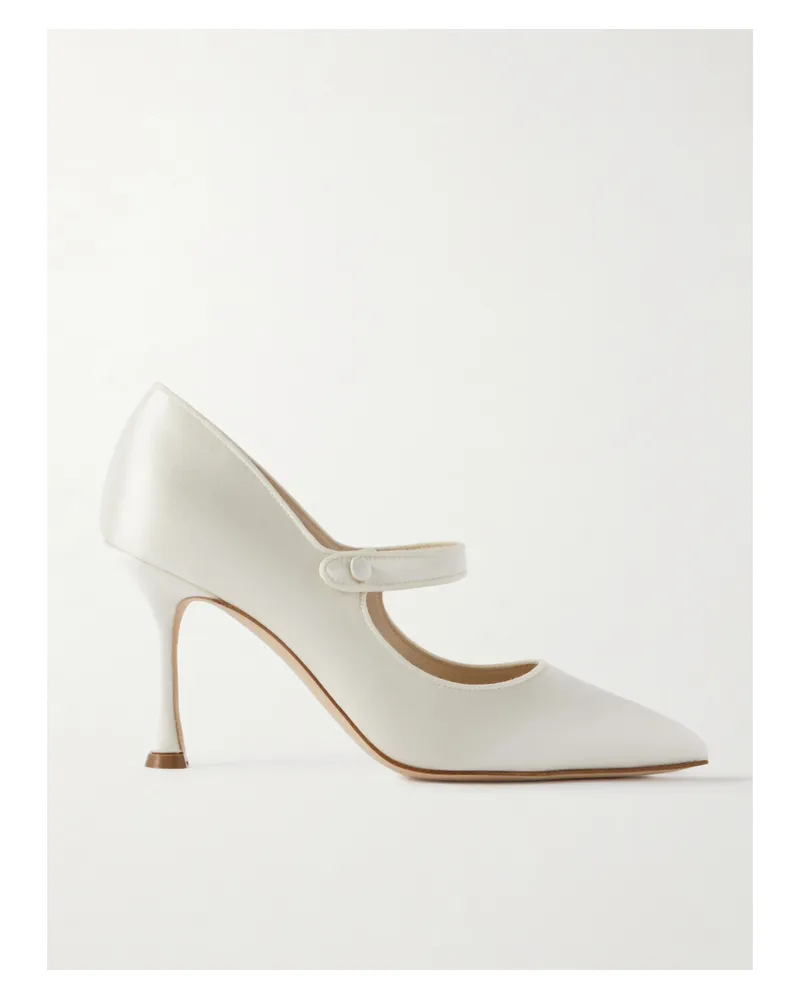 Manolo Blahnik Campari Bridal 90 Grosgrain-trimmed Satin Mary Jane Pumps - Cream Cream