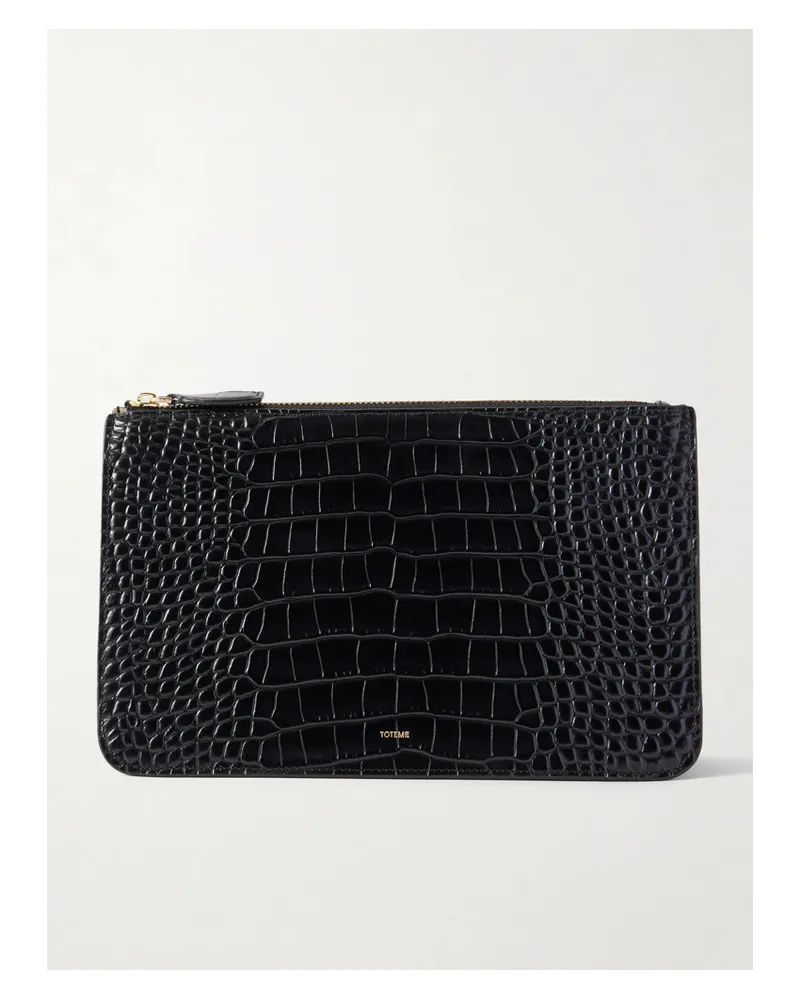 Totême Threefold Croc-effect Leather Clutch - Black Black
