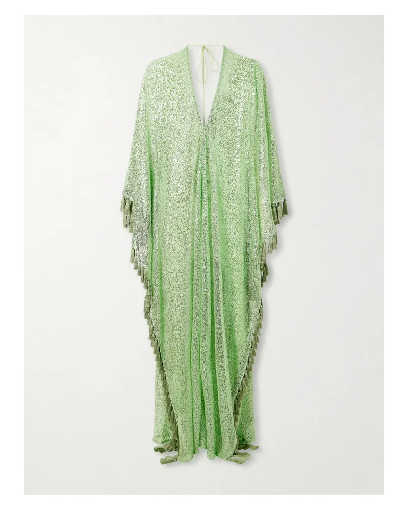 Taller Marmo Sequined Fringed Gown - Green Green
