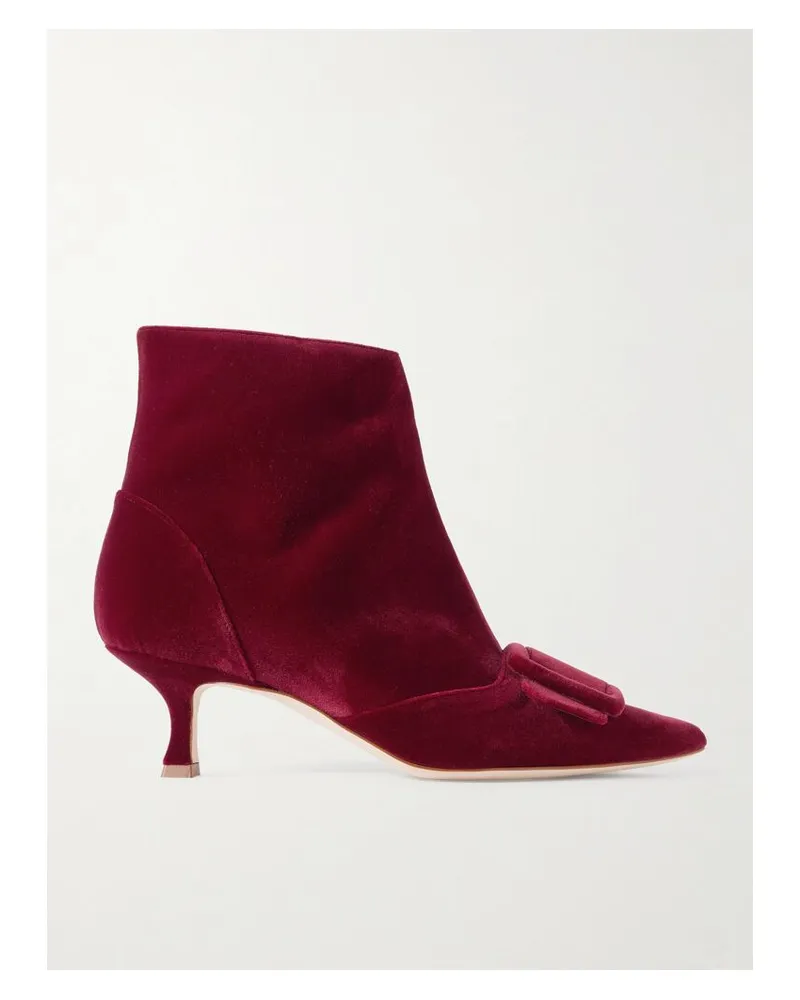 Manolo Blahnik Baylow 50 Ankle Boots Aus Samt Mit Schnalle - Rot Rot