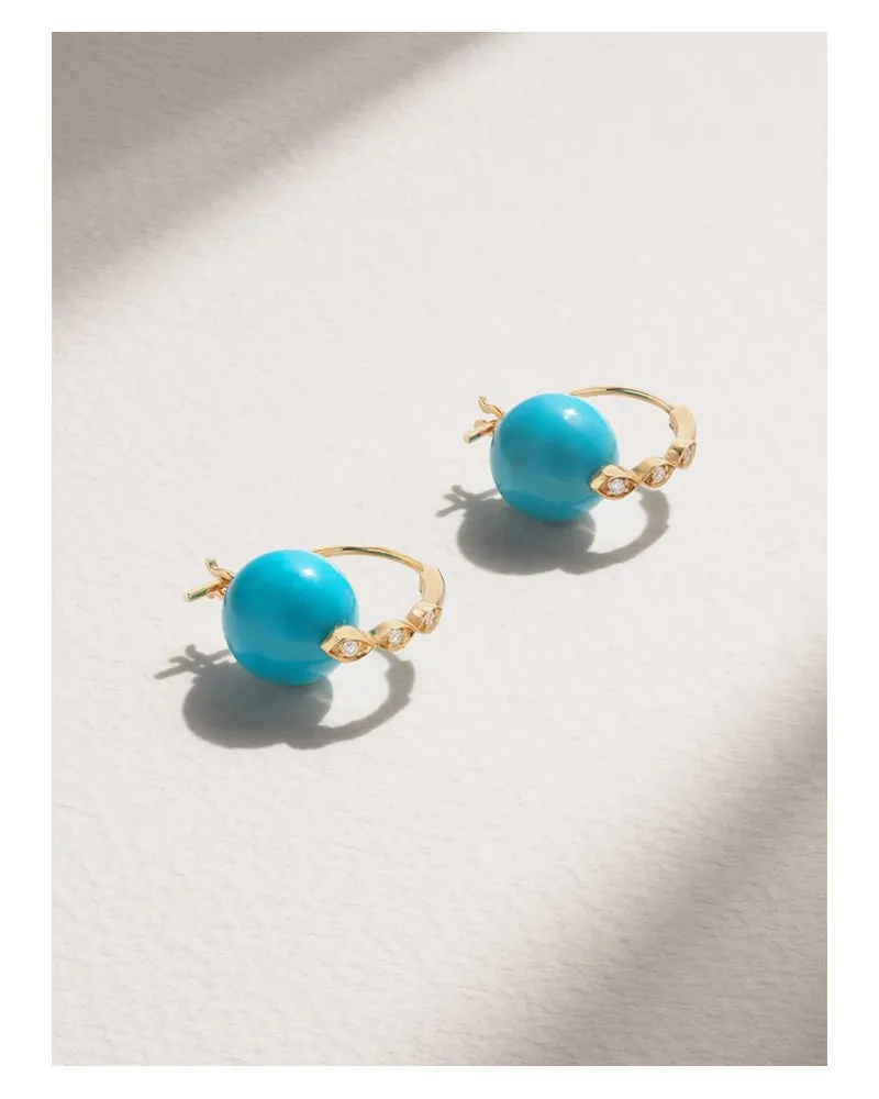 Sydney Evan Ohrringe Aus 14 Karat Gold Mit Türkisen Und Diamanten - Blau Blau