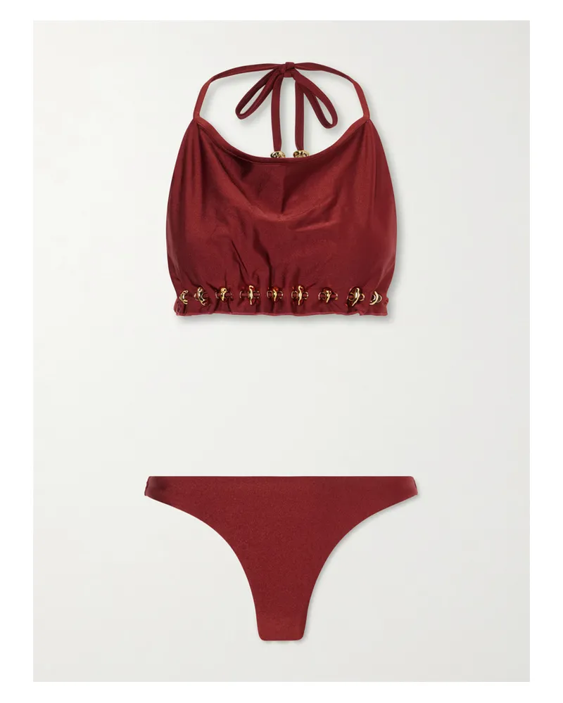 Zimmermann Aster Embellished Bikini - Burgundy Burgundy