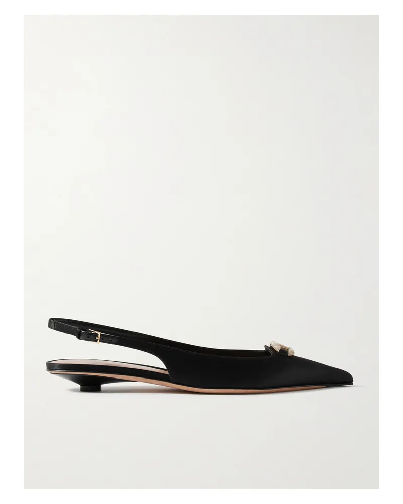 Valentino Garavani Vlogo Bold 20 Flache Slingback-schuhe Aus Satin Mit Kristallen - Schwarz Schwarz