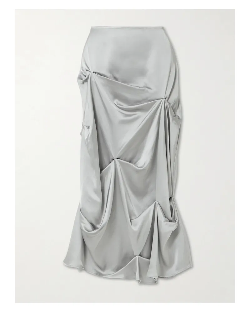 Ganni Drapierter Midirock Aus Metallic-satin Mit Raffungen - Grau Grau