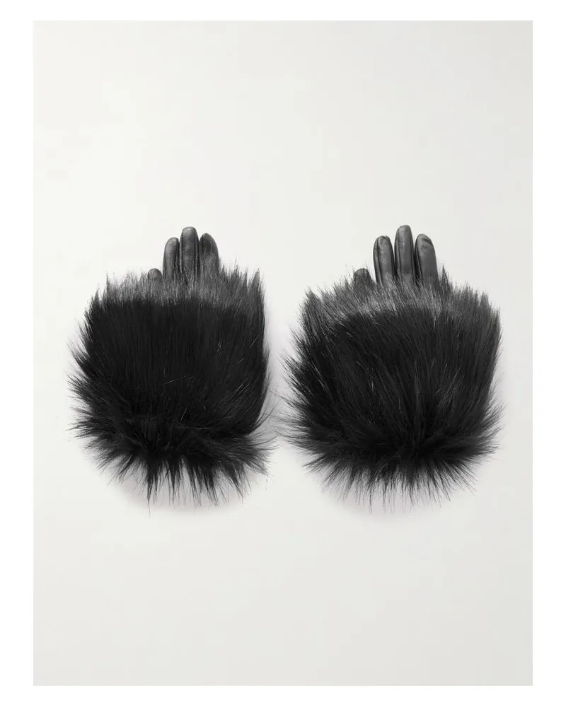 Saint Laurent Handschuhe Aus Leder Mit Faux-fur-besatz - Schwarz Schwarz