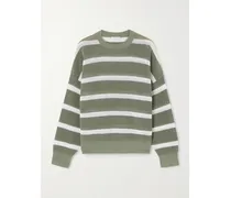 Striped Open-knit Cotton Sweater - Green