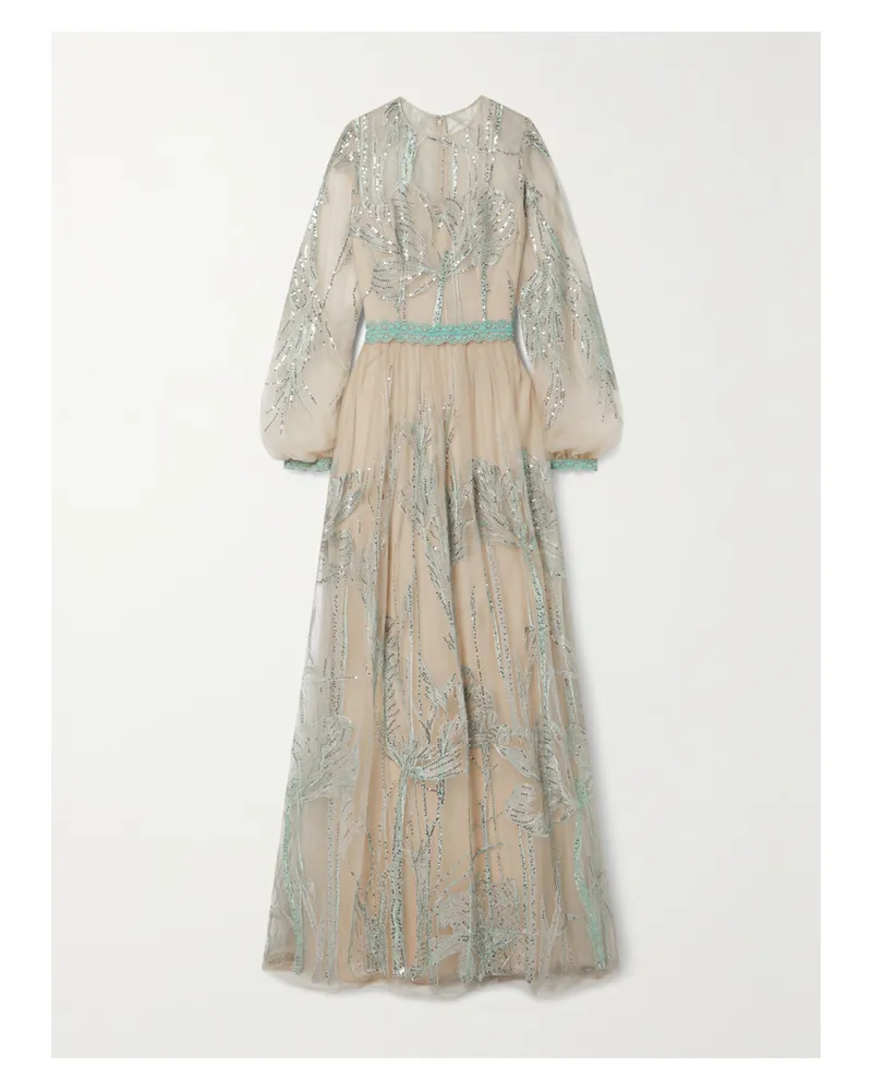 COSTARELLOS Jezebel Robe Aus Tüll Mit Pailletten Und Spitzenbesätzen - Neutral Neutral