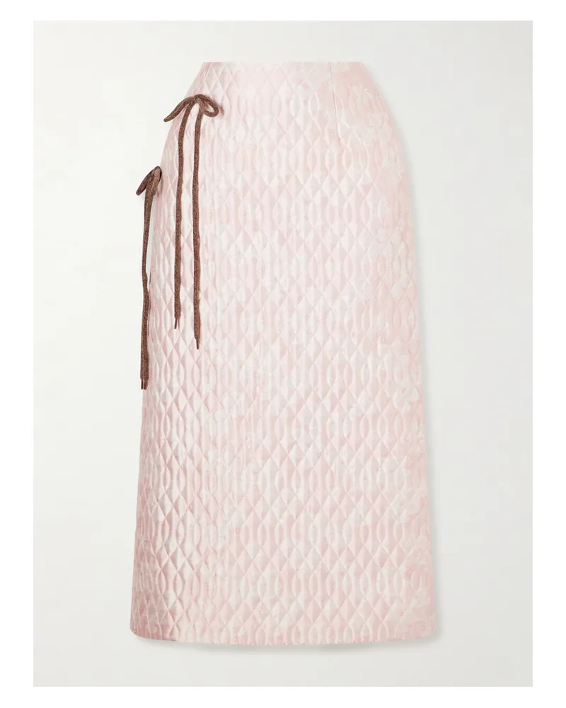 Simone Rocha Midirock Aus Gestepptem, Bedrucktem Satin Mit Chenille-schleifen - Pink Pink