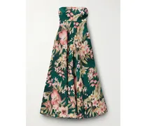 Lexi Trägerloses Midikleid Aus Leinen Mit Blumenprint - Grün