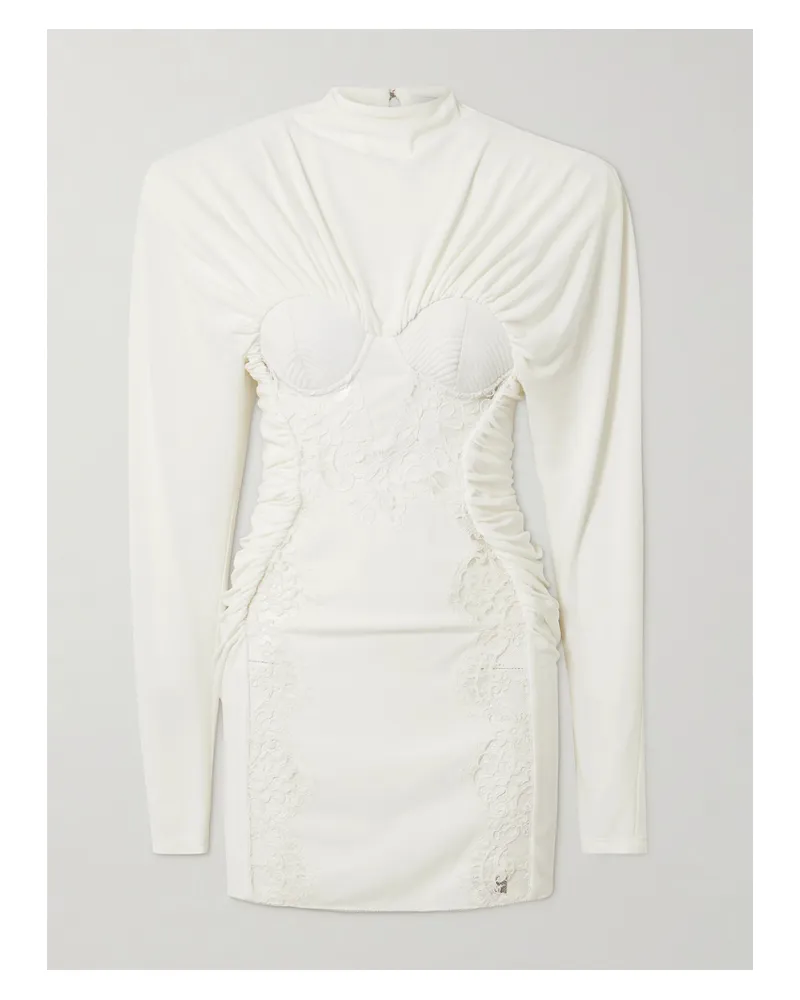 Stella McCartney Minikleid Aus Stretch-crêpe Und Cady Mit Spitzeneinsätzen Und Raffungen - Weiß Weiß