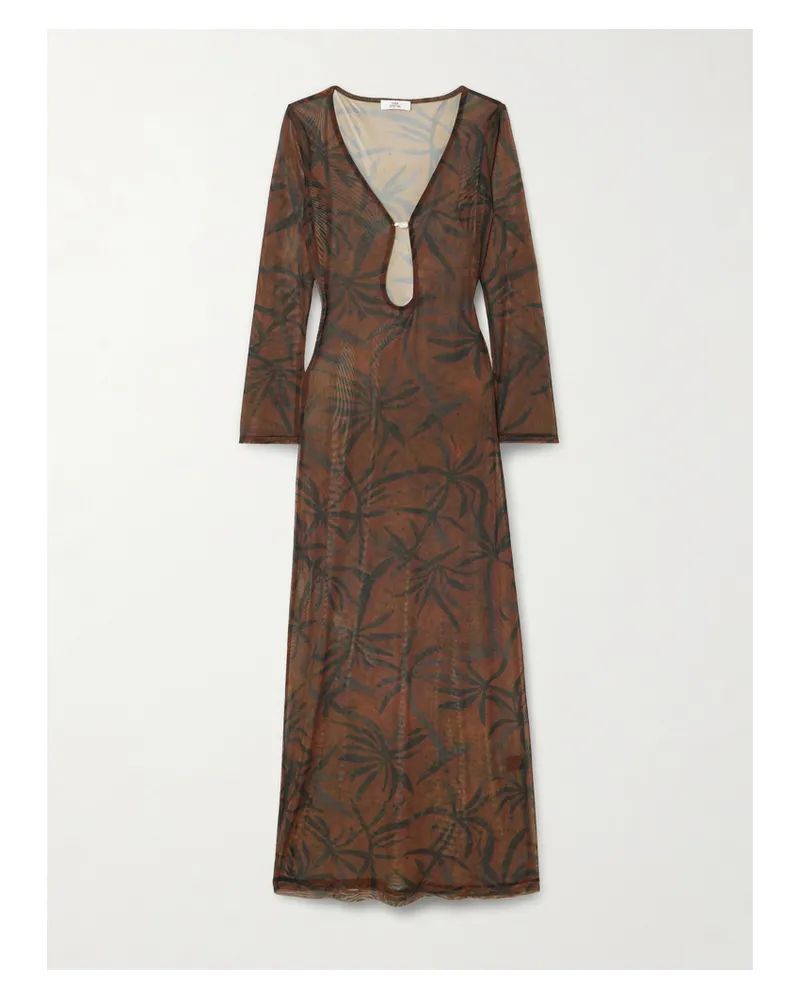 Sara Cristina Marina Strandkleid Aus Bedrucktem Stretch-tüll Mit Perle - Braun Braun
