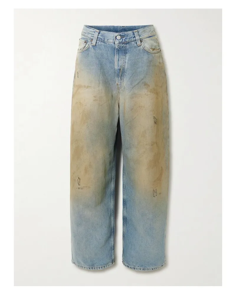 Acne Studios Halbhohe Jeans Mit Weitem Bein Aus Bio-denim In Distressed-optik - Blau Blau
