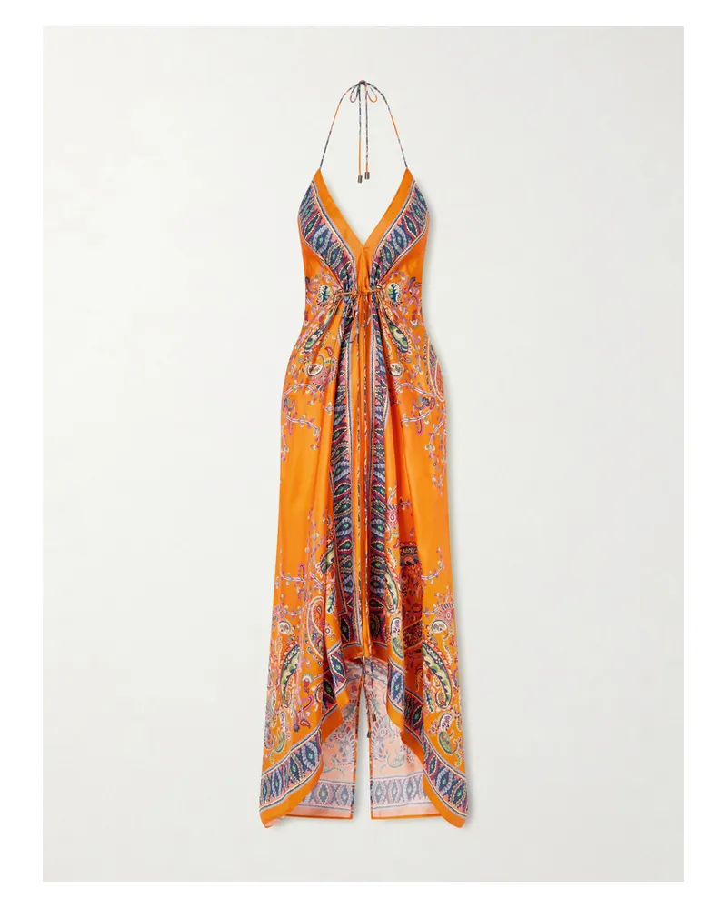 Etro Rückenfreies Neckholder-kleid Aus Seiden-twill - Orange Orange