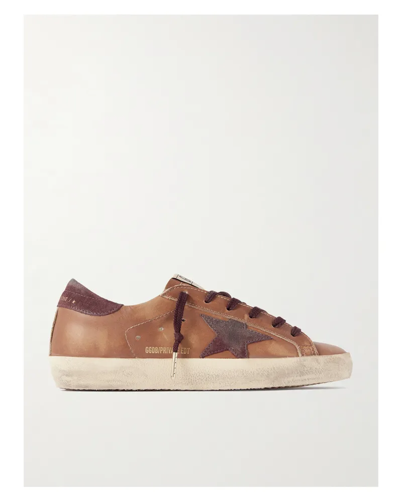 Golden Goose Super-star Distressed Suede-trimmed Leather Sneakers - Brown Brown