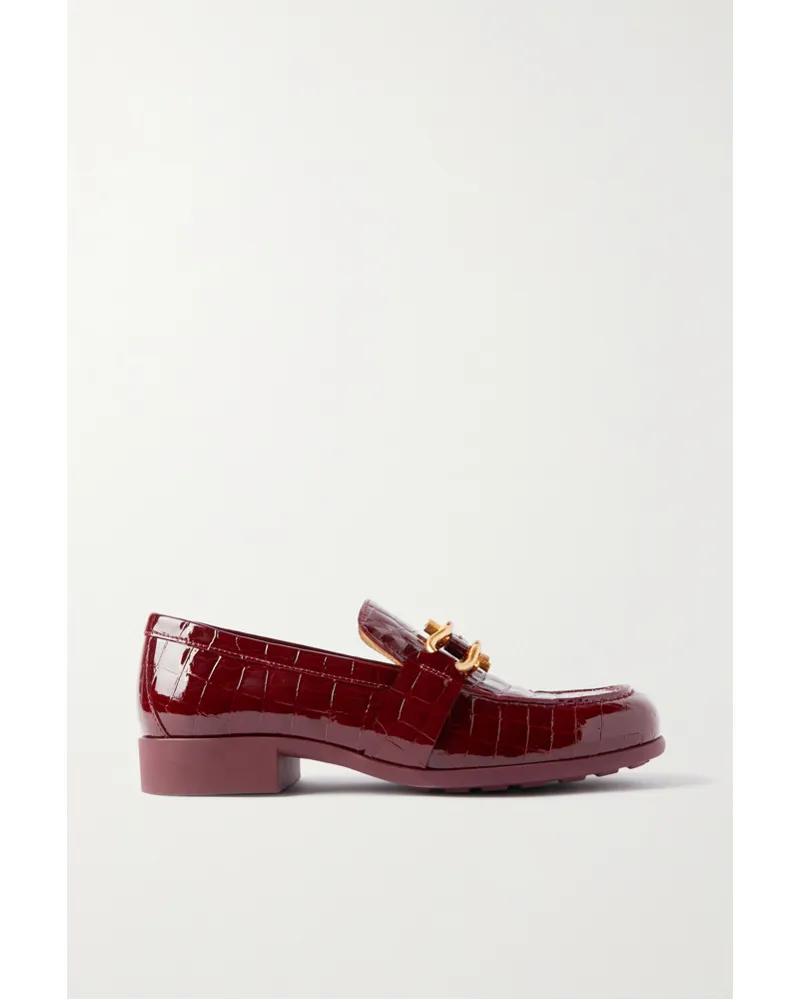 Bottega Veneta Madame Loafers aus Leder mit Krokodileffekt Rot