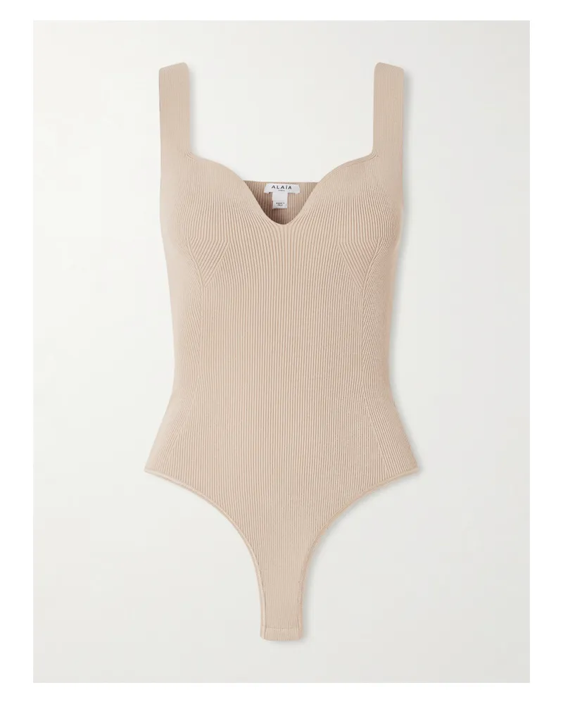 Alaïa Ribbed Jersey Bodysuit - Neutrals Neutrals