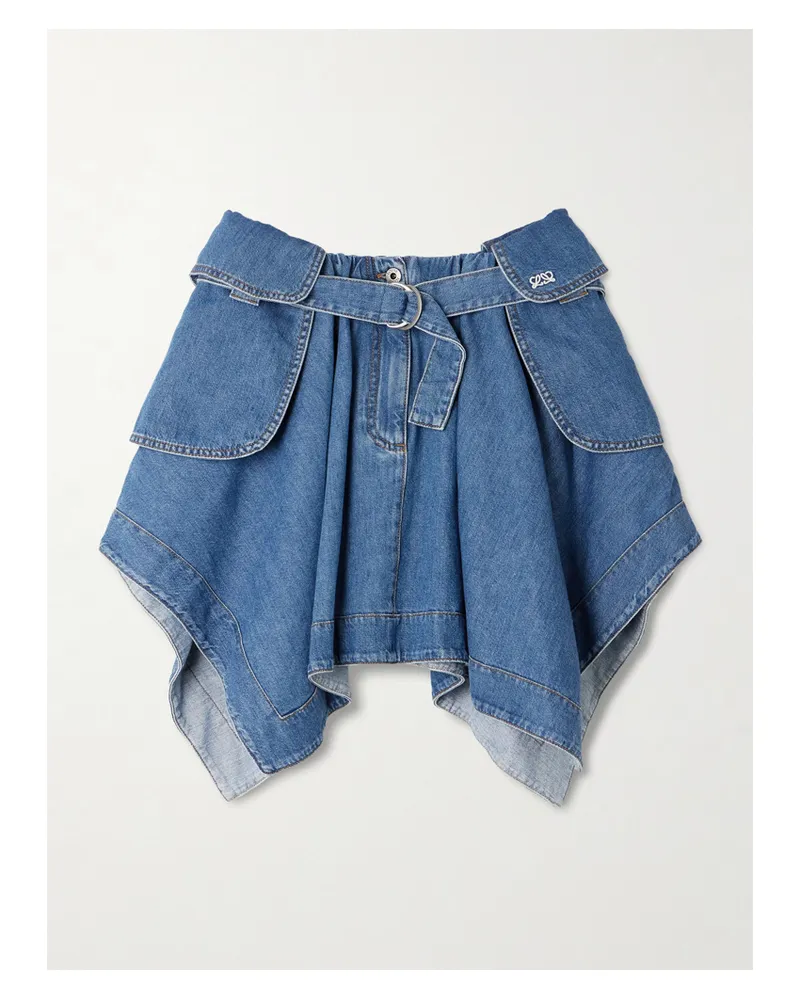 Loewe Asymmetrischer Mini-jeansrock Mit Stickerei - Blau Blau