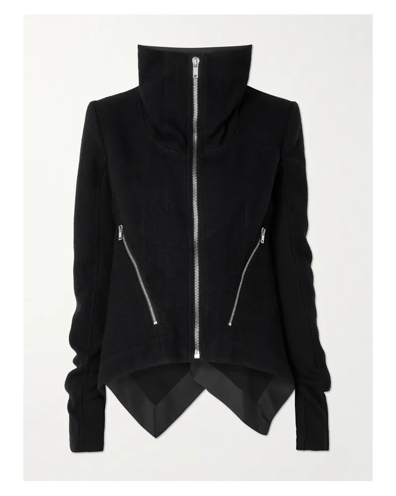 Rick Owens Giacca Jacke Aus Walkloden Mit Satinbesätzen Und Stehkragen - Schwarz Schwarz