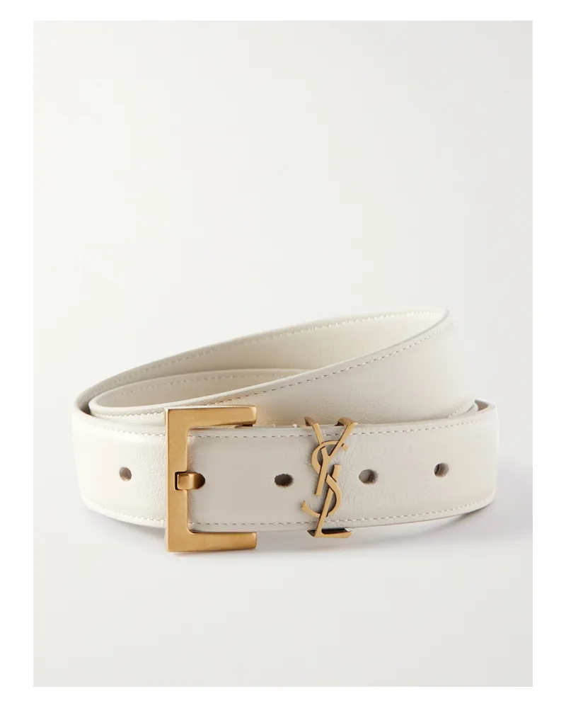 Saint Laurent Cassandre Leather Belt - Neutrals Neutrals