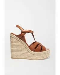 Saint Laurent Tribute Espadrille-wedges aus Leder in Flechtoptik Braun