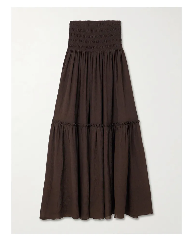 Joseph Folia Shirred Tiered Seersucker Maxi Skirt - Brown Brown