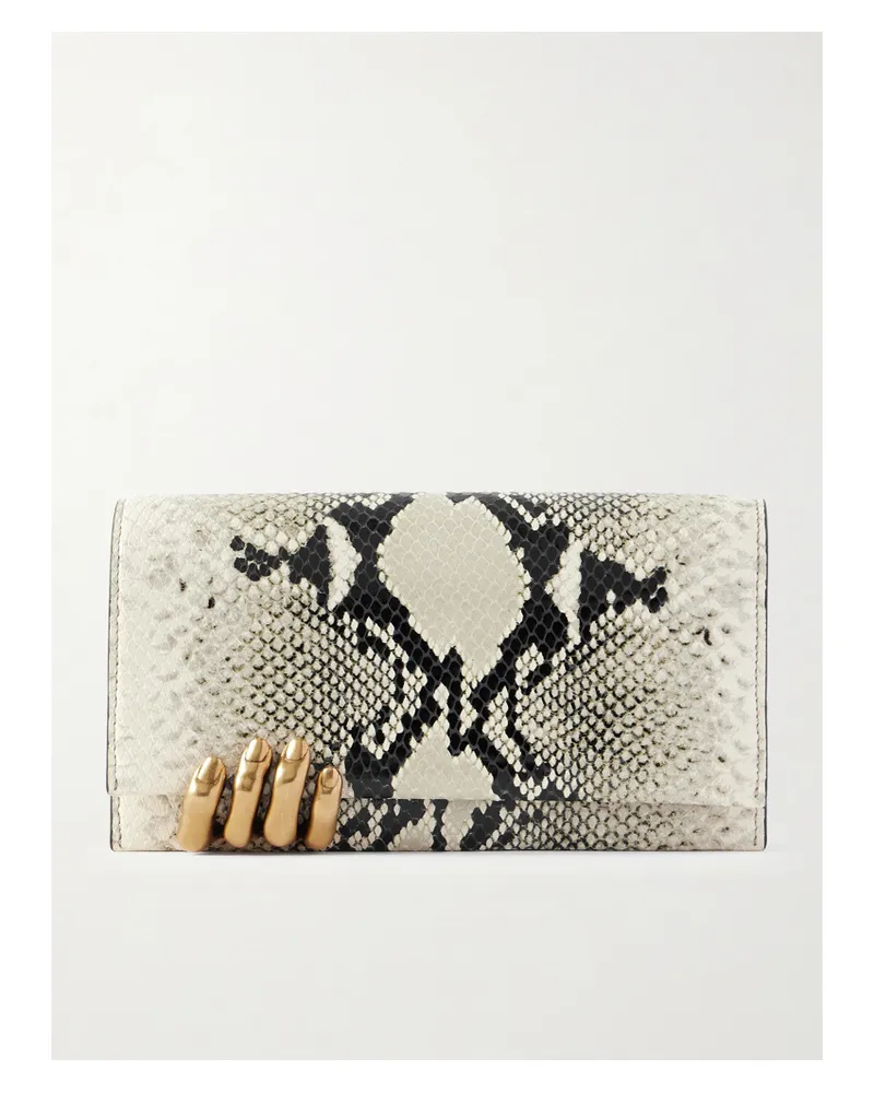 KHAITE Embellished Snake-effect Leather Clutch - Animal print Animal