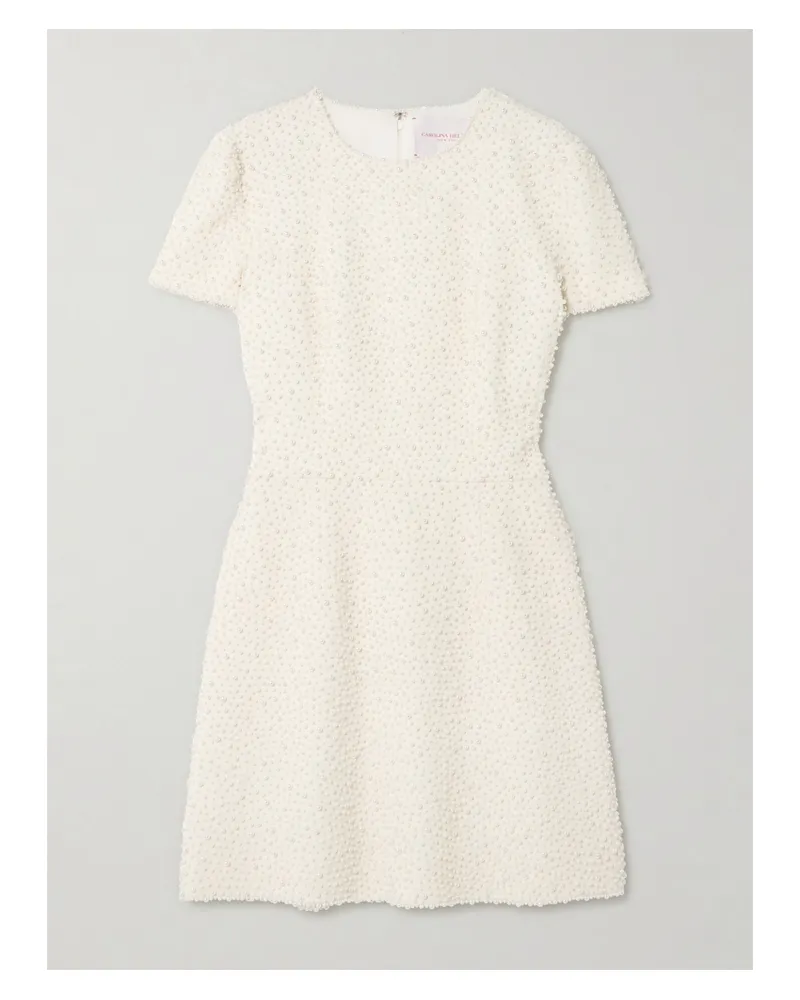Carolina Herrera New York Faux Pearl-embellished Wool-blend Crepe Mini Dress - White White