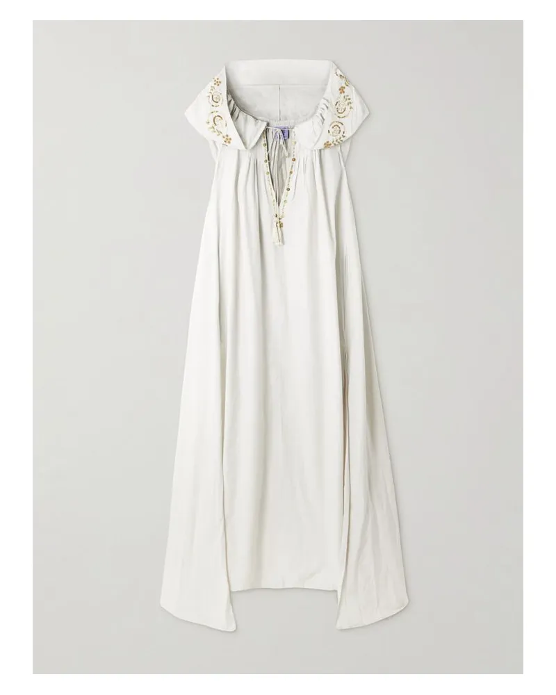 Thierry Colson Eden Strandkleid Aus Einer Baumwoll-seidenmischung Mit Stickereien, Verzierungen Und Kapuze - Weiß Weiß