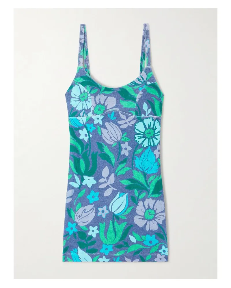 Chloé Minikleid Aus Baumwoll-jersey Mit Print - Blau Blau