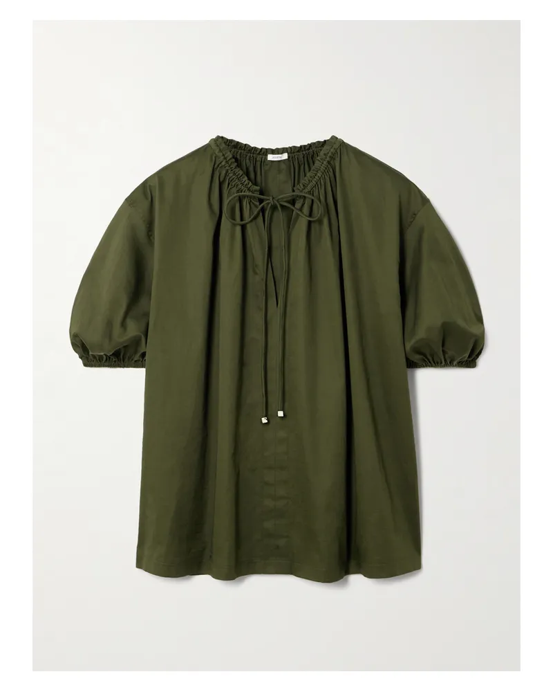 Joseph Nador Tie-detailed Gathered Cotton-sateen Blouse - Green Green
