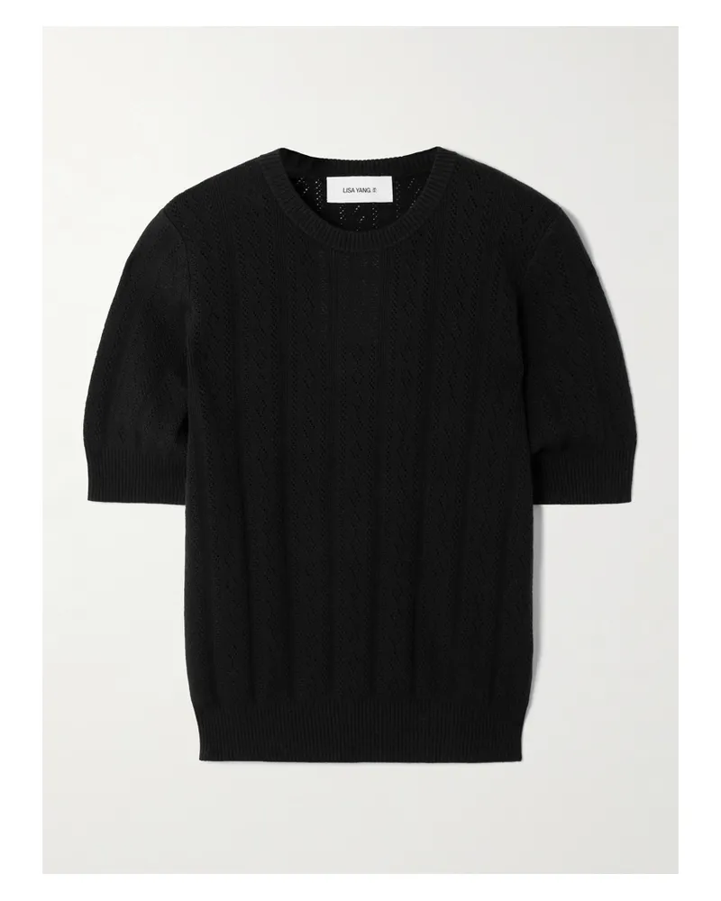 Lisa Yang Nika Pointelle-knit Cotton And Cashmere-blend Sweater - Black Black