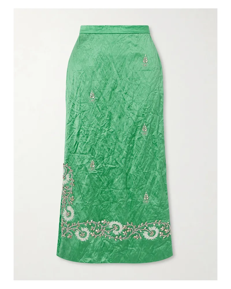 Erdem Embellished Crinkled-satin Midi Skirt - Green Green