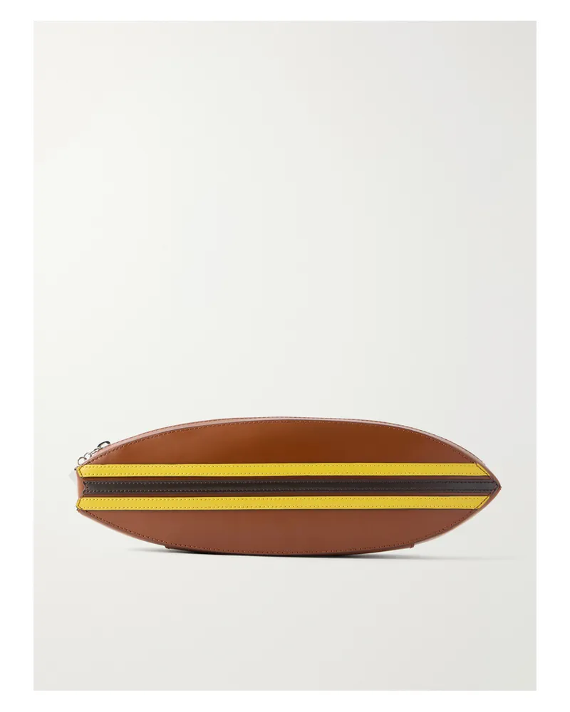 STAUD Surfboard Striped Leather Clutch - Brown Brown