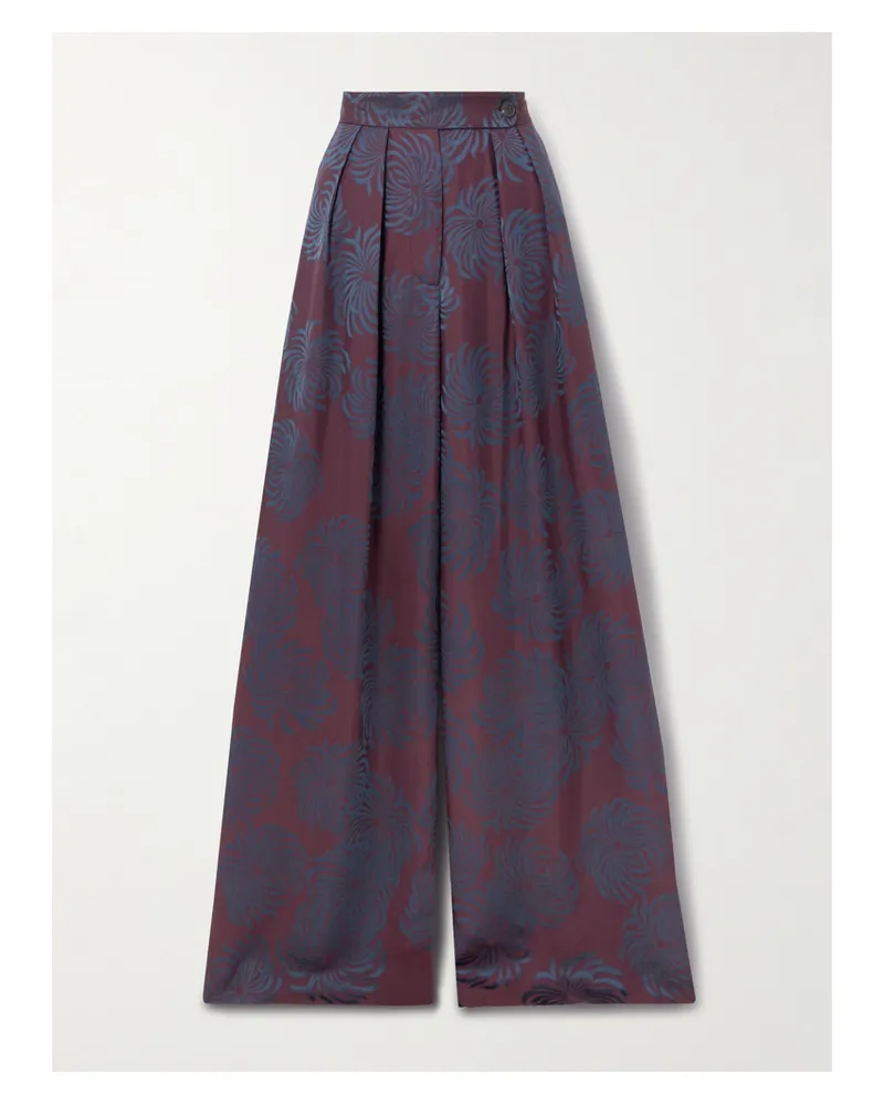 Dries van Noten Bundfaltenhose Mit Weitem Bein Aus Glänzendem Satin Mit Jacquard-muster - Burgunder Burgunder