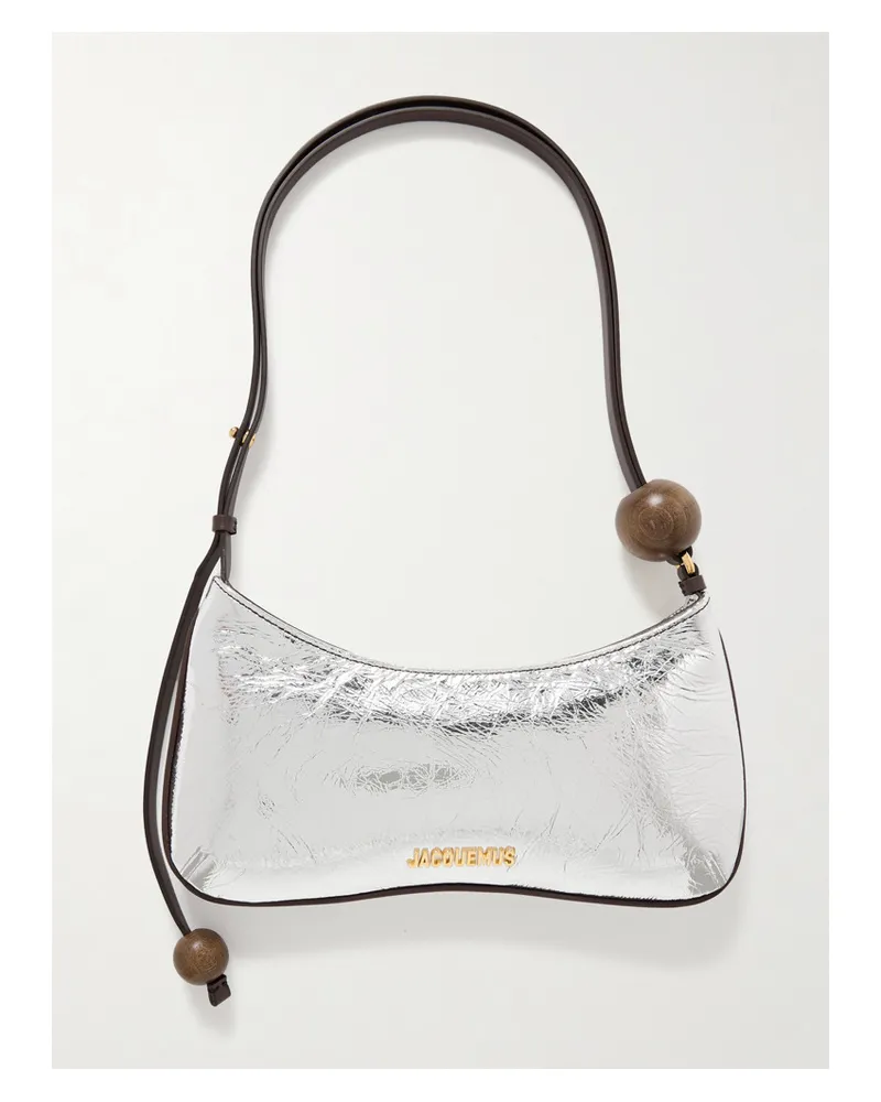 Jacquemus Le Bisou Perle Schultertasche aus Metallic-leder in Knitteroptik Silber