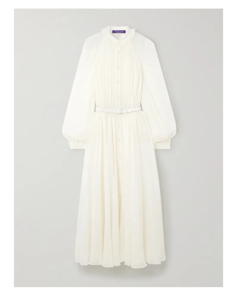 Ralph Lauren Grantly Midikleid Aus Seidenkrepon Mit Falten Und Gürtel - Creme Creme