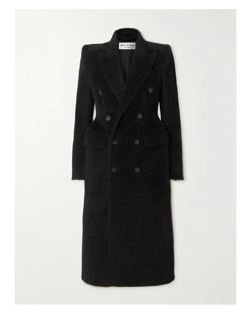 Balenciaga Hourglass Doppelreihiger Mantel Aus Twill Aus Einer Wollmischung - Schwarz Schwarz