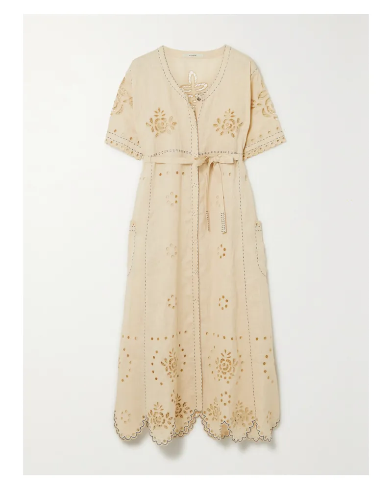VITA KIN Colette Midikleid Aus Leinen Mit Lochstickerei - Neutral Neutral
