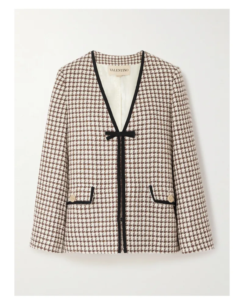 Valentino Garavani Jacke Aus Tweed Aus Einer Baumwollmischung Mit Hahnentrittmuster Und Ripsband - Creme Creme
