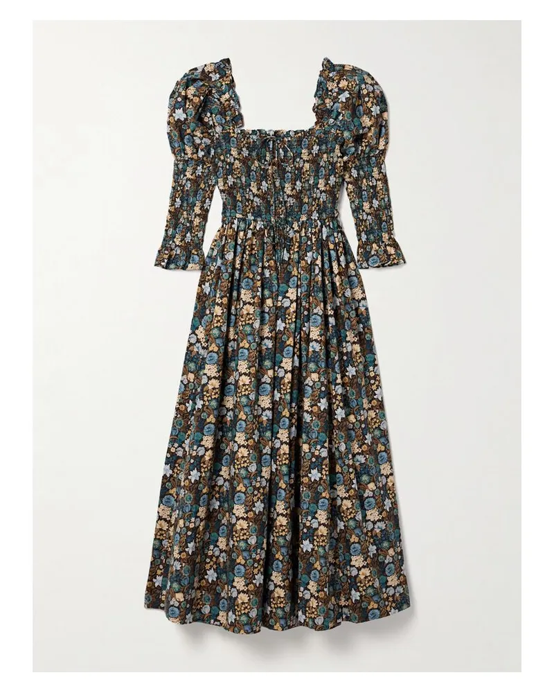 DÔEN Bijou Midikleid Aus Biobaumwoll-voile Mit Blumenprint Und Raffungen - Mehrfarbig Mehrfarbig