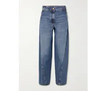Hoch Sitzende Zweifarbige Jeans Mit Weitem Bein - Blau
