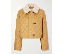 Cropped Shearling-trimmed Coated-cotton Jacket - Brown