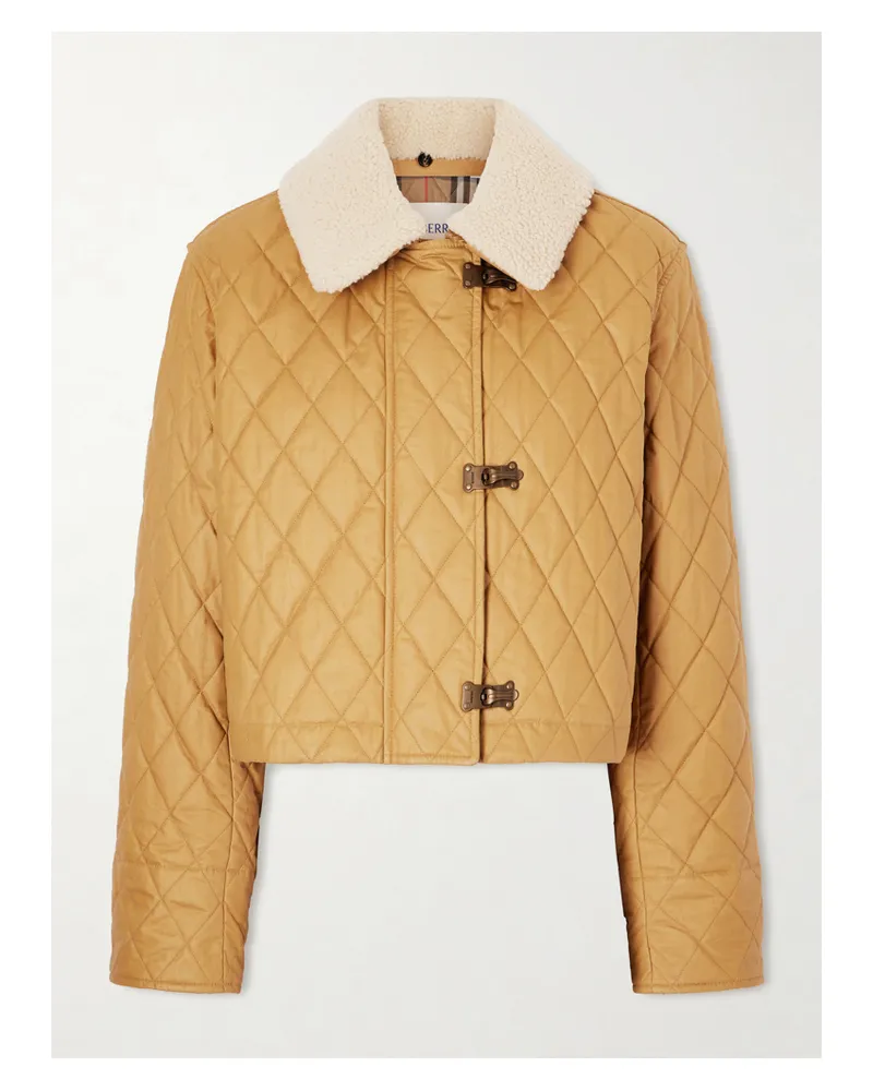Burberry Cropped Shearling-trimmed Coated-cotton Jacket - Brown Brown