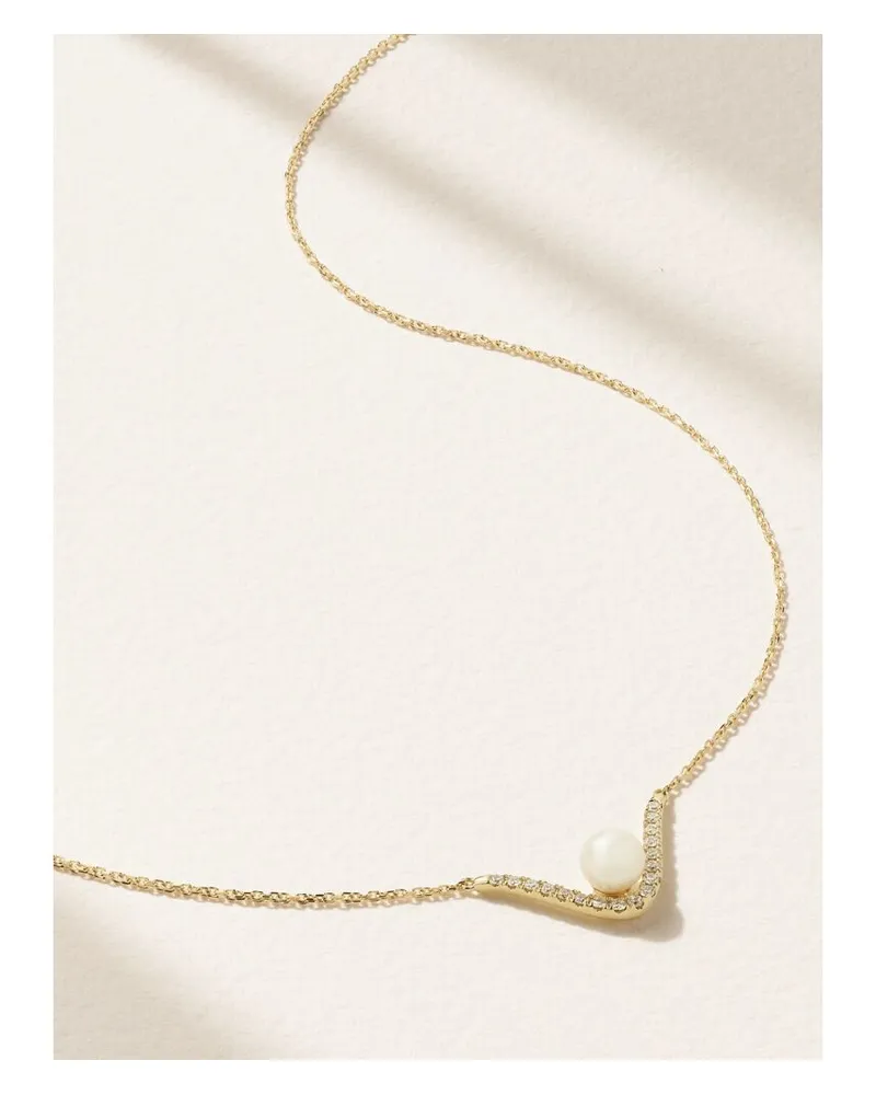 MIZUKI Kette Aus 14 Karat Gold Mit Perle Und Diamanten - Silber Silber