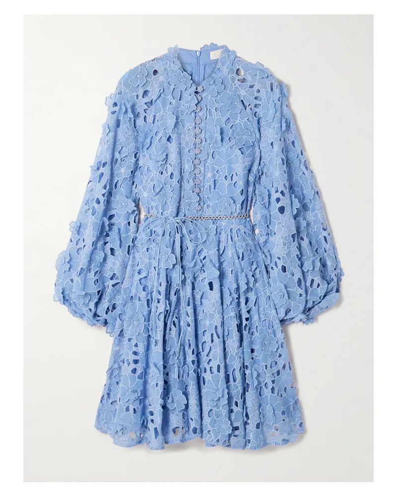 Zimmermann Patience Minikleid Aus Baumwolle Mit Lochstickerei Und Applikationen - Blau Blau