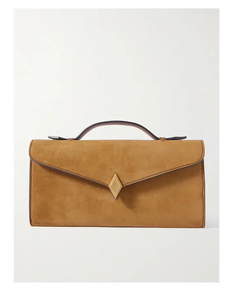 Métier Edge Embellished Suede Clutch - Brown Brown