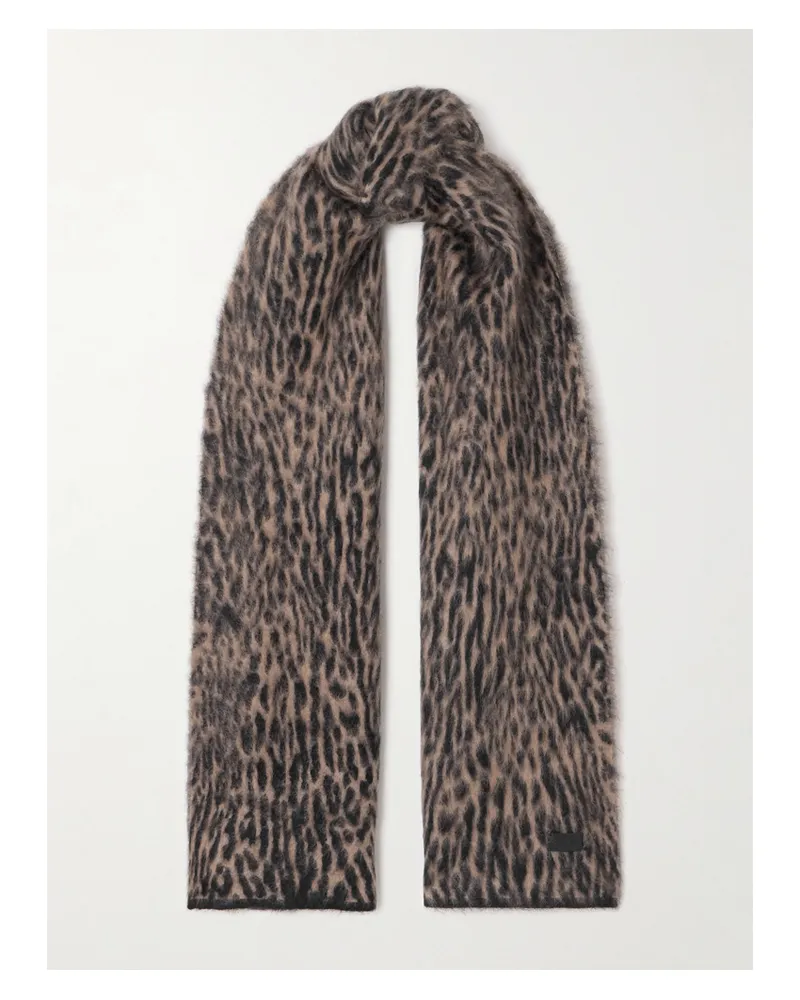 Saint Laurent Leopard-print Mohair-blend Scarf - Brown Brown